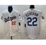 Men's Los Angeles Dodgers #22 Clayton Kershaw White 2026 Gold Collection 9x & B2B Champs Patch Stitched Baseball Jersey