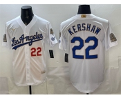 Men's Los Angeles Dodgers #22 Clayton Kershaw White 2026 Gold Collection 9x & B2B Champs Patch Stitched Baseball Jersey