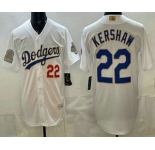 Men's Los Angeles Dodgers #22 Clayton Kershaw White Gold World Series Champions Collection Limited Jersey