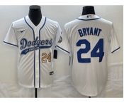 Men's Los Angeles Dodgers #24 Kobe Bryant Number White With Patch Cool Base Stitched Baseball Jersey