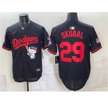 Men's Los Angeles Dodgers #29 Tarik Skubal Black Hello Kitty Night 2025 World Series Champions Patch Stitched Baseball Jersey