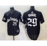 Men's Los Angeles Dodgers #29 Tarik Skubal Black LA Gothic Style 2025 World Series Champions Patch Limited Stitched Baseball Jersey