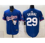 Men's Los Angeles Dodgers #29 Tarik Skubal Royal Hello Kitty Night 2025 World Series Champions Patch Limited Stitched Baseball Jersey
