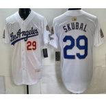Men's Los Angeles Dodgers #29 Tarik Skubal White Gold 9x B2B Champs Collection Limited Jersey