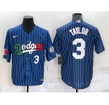 Men's Los Angeles Dodgers #3 Chris Taylor Number Navy Blue Pinstripe 2020 World Series Cool Base Nike Jersey