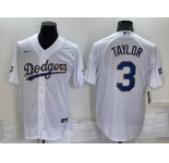 Men's Los Angeles Dodgers #3 Chris Taylor White Gold Championship Stitched MLB Cool Base Nike Jersey