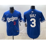 Men's Los Angeles Dodgers #3 Edwin DÃaz Royal With 2025 World Series Champions Patch Limited Stitched Baseball Jersey