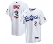 Men's Los Angeles Dodgers #3 Edwin Díaz White USA 250 Fourth of July Home Stitched Baseball Jersey