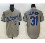 Men's Los Angeles Dodgers #31 Tyler Glasnow Gray Alternate Player Number Team Logo Cool Base Jersey