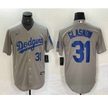 Men's Los Angeles Dodgers #31 Tyler Glasnow Number Grey Stitched Cool Base Nike Jerseys