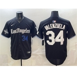 Men's Los Angeles Dodgers #34 Fernando Valenzuela Black 2025 World Series Champions Patch 'Gothic Edition' Vapor Premier Limited Stitched Baseball Jersey
