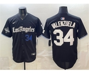 Men's Los Angeles Dodgers #34 Fernando Valenzuela Black 2025 World Series Champions Patch 'Gothic Edition' Vapor Premier Limited Stitched Baseball Jersey