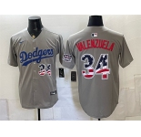 Men's Los Angeles Dodgers #34 Fernando Valenzuela Gray USA 250 Fourth of July Stitched Baseball Jersey
