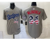 Men's Los Angeles Dodgers #34 Fernando Valenzuela Gray USA 250 Fourth of July Stitched Baseball Jersey