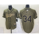 Men's Los Angeles Dodgers #34 Fernando Valenzuela Olive 2026 Armed Forces Day Stitched Baseball Jersey
