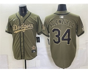 Men's Los Angeles Dodgers #34 Fernando Valenzuela Olive 2026 Armed Forces Day Stitched Baseball Jersey
