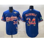 Men's Los Angeles Dodgers #34 Fernando Valenzuela Royal Mexico California Patch 2025 World Series Patch Stitched Baseball Jersey