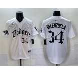 Men's Los Angeles Dodgers #34 Fernando Valenzuela White 2025 LA Gothic Style With 2024 World Series Champions Patch Vapor Premier Limited Stitched Baseball