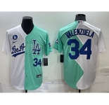 Mens Los Angeles Dodgers #34 Fernando Valenzuela White Green Number 2022 Celebrity Softball Game Cool Base Jersey