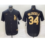 Men's Los Angeles Dodgers #34 Toro Valenzuela Black Gold Cool Base Stitched Baseball Jersey