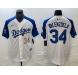 Mens Los Angeles Dodgers #34 Toro Valenzuela Number White Blue Fashion Stitched Cool Base Limited Jersey