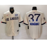 Men's Los Angeles Dodgers #37 Teoscar Hernandez Cream 2024 City Connect Limited Stitched Jersey