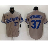 Men's Los Angeles Dodgers #37 Teoscar Hernandez Number Grey With Los Cool Base Stitched Jerseys