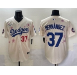 Men's Los Angeles Dodgers #37 Teoscar Hernández Cream 2025 Tokyo Series Limited Stitched Baseball Jersey