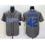 Men's Los Angeles Dodgers #42 Jackie Robinson Grey Gridiron Cool Base Stitched Baseball Jersey
