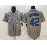 Men's Los Angeles Dodgers #42 Jackie Robinson Number Grey With Patch Cool Base Stitched Baseball Jersey