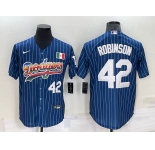 Men's Los Angeles Dodgers #42 Jackie Robinson Number Rainbow Blue Red Pinstripe Mexico Cool Base Nike Jersey
