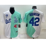 Mens Los Angeles Dodgers #42 Jackie Robinson White Green Number 2022 Celebrity Softball Game Cool Base Jersey