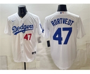 Men's Los Angeles Dodgers #47 Ben Rortvedt White Home Cool Base Stitched Baseball Jersey