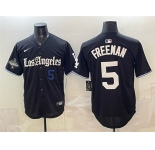 Men's Los Angeles Dodgers #5 Freddie Freeman Black 2025 World Series Champions Patch 'Gothic Edition' Vapor Premier Limited Stitched Baseball Jersey