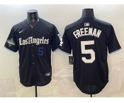 Men's Los Angeles Dodgers #5 Freddie Freeman Black 2025 World Series Champions Patch 'Gothic Edition' Vapor Premier Limited Stitched Baseball Jersey