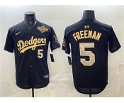 Men's Los Angeles Dodgers #5 Freddie Freeman Black Gold 2025 World Series Limited Stitched Baseball Jersey