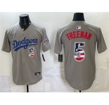 Men's Los Angeles Dodgers #5 Freddie Freeman Gray 250 Fourth of July Road Stitched Baseball Jersey