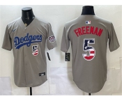 Men's Los Angeles Dodgers #5 Freddie Freeman Gray 250 Fourth of July Road Stitched Baseball Jersey
