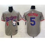Men's Los Angeles Dodgers #5 Freddie Freeman Grey Hello Kitty Night 2025 World Series Champions Patch Stitched Baseball Jersey