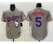 Men's Los Angeles Dodgers #5 Freddie Freeman Grey Hello Kitty Night 2025 World Series Champions Patch Stitched Baseball Jersey