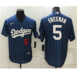 Men's Los Angeles Dodgers #5 Freddie Freeman Navy Blue Pinstripe Stitched MLB Cool Base Nike Jersey