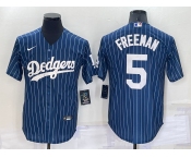 Men's Los Angeles Dodgers #5 Freddie Freeman Navy Blue Pinstripe Stitched MLB Cool Base Nike Jersey