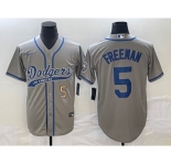 Men's Los Angeles Dodgers #5 Freddie Freeman Number Grey Cool Base Stitched Baseball Jersey