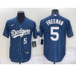 Men's Los Angeles Dodgers #5 Freddie Freeman Number Navy Blue Pinstripe Stitched MLB Cool Base Nike Jersey