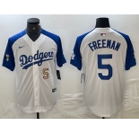 Mens Los Angeles Dodgers #5 Freddie Freeman Number White Blue Fashion Stitched Cool Base Limited Jersey