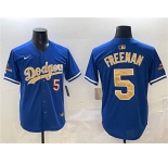 Men's Los Angeles Dodgers #5 Freddie Freeman Royal 2025 Gold Collection Limited Stitched Baseball Jersey