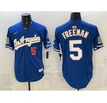 Men's Los Angeles Dodgers #5 Freddie Freeman Royal 2026 Gold Collection Champs Patch Stitched Baseball Jersey