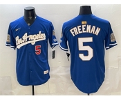 Men's Los Angeles Dodgers #5 Freddie Freeman Royal 2026 Gold Collection Champs Patch Stitched Baseball Jersey