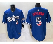 Men's Los Angeles Dodgers #5 Freddie Freeman Royal 250 Fourth of July Stitched Baseball Jersey