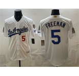 Men's Los Angeles Dodgers #5 Freddie Freeman White 2026 Gold Collection 9x & B2B Champs Patch Stitched Baseball Jersey